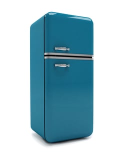 illustration of a blue vintage fridge isolated over a white background